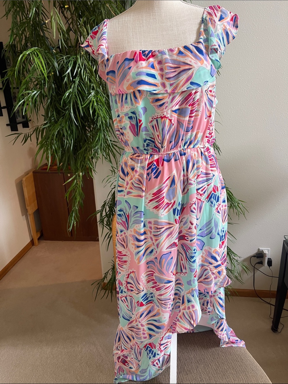 Floral Ruffle High-Low Dress - Pink & Mint
